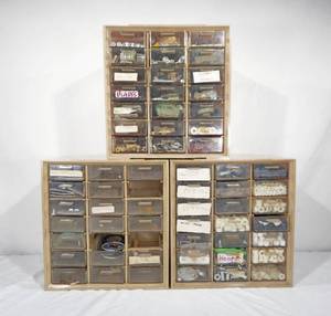 Set of 3 Akro-Mils 21 Drawer Cabinets With Tools, Hardware, Parts and Accessories