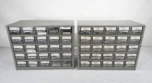 Set of 2 Molded Plastic 25 Drawer Storage Cabinets With Parts and Hardware