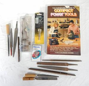 Lot of Dremel Accessories, Files and Compact Power Tools Book