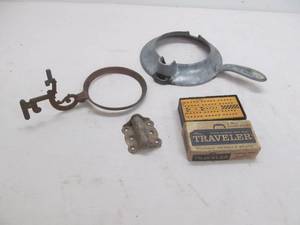 Krum cake frame, oil lamp part, cribbage board