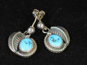 lot 40 image: Pair of Sterling Silver Herbert Pino Turquoise Earrings