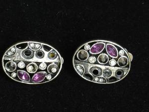 lot 69 image: Vintage Oval Silver Tone Earrings - Purple Stones