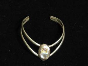 lot 76 image: Silver Tone Cuff Bracelet - Mother of Pearl