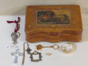 lot 99 image: Antique Jewelry Box with Contents