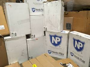 Pallet with assorted Furnace Filters and Metal Grills not used see pictures