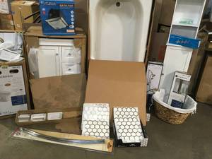 Pallet with assorted Bathroom items Vanity, Bath Tub, Toilet and accessories review pictures