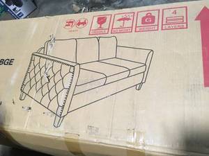 Noble House Clostermen 32.2 in. BeigeDark Brown Fabric 3-Seater Lawson Sofa with Square Arms not used