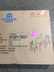 3-Piece Gray Solid Wood Round Dining Set with Brown Color Seats not used see pictures