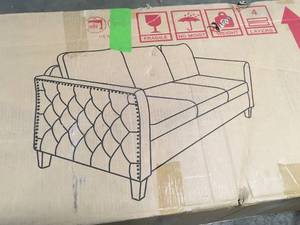 Noble House Clostermen 32.2 in. BeigeDark Brown Fabric 3-Seater Lawson Sofa with Square Arms not used