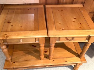 lot 185 image: Matching Blonde Wood Coffee Table and 2 End Tables.