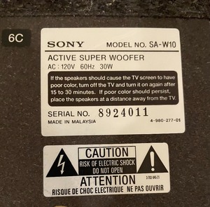 lot 186 image: Sony SA-W10 Super Acoustically Loaded Woofer