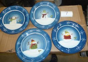 Lot of 4 snowman plates, Sonoma, ne...