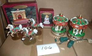 Hallmark ornaments, carousel horses...