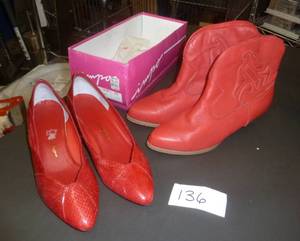 2 pair of red leather shoes, one is...