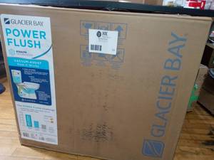 Power Flush 2-Piece 1.28 GPF Single Flush Elongated Toilet in White with Slow-Close Seat Included by Glacier Bay - open  box never used