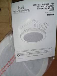 Decorative White 80 CFM Ceiling Mount Bluetooth Stereo Speaker Bathroom Exhaust Fan with LED Light by Home Netwerks - open box never used