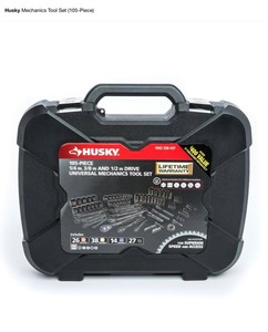 Assorted husky mechanics tool set (105-piece) & husky magnetic drive deepshallow socket trays see pics