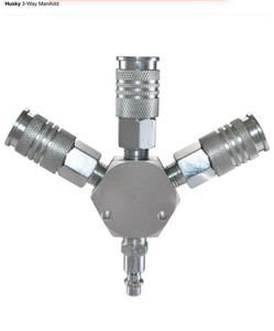 Husky 3-way manifold & Husky 13-piece brass air-compressor accessory kit see pics