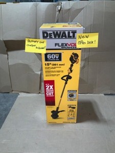 DEWALT 15 in. 60V MAX Lithium-Ion Cordless FLEXVOLT Brushless String Grass Trimmer with (1) 3.0Ah Battery and Charger Included not used See pics