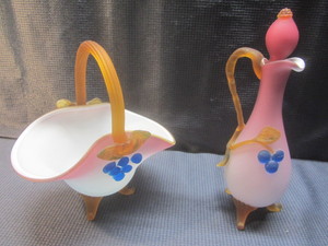 Peach Blow Cruet & Basket