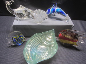 Fish Paperweights, Shell Bowl