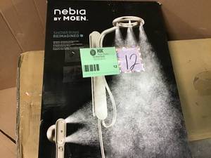 lot 12 image: Nebia by Moen 1-Spray 8 in. Dual Shower Head and Handheld Shower Head with Magnetic Dock in Spot Resist Brushed Nickel by  MOEN in good condition