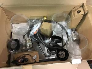 lot 35 image: Crofton 3-Light Rustic Pewter Chandelier with Brushed Nickel Accents and Clear Seeded Glass by Progress Lighting in good condition