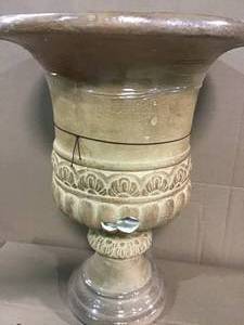 lot 37 image: 21.25 in. H Stone Scroll Band Urn in Aged Ivory Finish by Unbranded in good condition