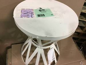 lot 39 image: 18.9 in. Chalk White Round Metal Outdoor Patio Garden Stool by Hampton Bay in good condition