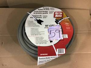 lot 59 image: 38 in. x 50 ft. Premium Gray Rubber Air Hose with Couplers by Grip-Rite in good condition