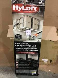 lot 65 image: 45 in. W x 45 in. D Garage Ceiling Mount Storage Unit in White by HyLoft in good condition