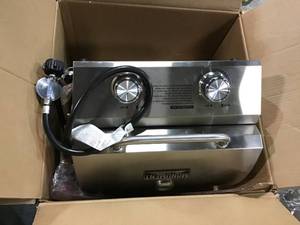 lot 77 image: 2-Burner Portable Tabletop Propane Gas Grill in Stainless by Monument in good condition