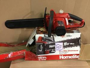 lot 85 image: 16 in. 12 Amp Electric Chainsaw by Homelite in good condition