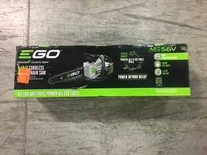lot 102 image: EGO 18 in. 56-Volt Lithium-Ion Cordless Electric Chainsaw, 5.0 Ah Battery and charger included in good condition