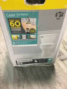 lot 205 image: Cadet 3 Tall Height 10 in. Rough-In 2-piece 1.28 GPF Single Flush Elongated Toilet with Slow Close Seat in White by American Standard not used