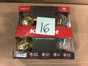 Juno Polished Brass Exterior Entry Door Knob and Double Cylinder Deadbolt Combo Pack Featuring SmartKey Security by Kwikset&nbsp&nbspin good condition&nbsp