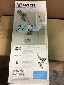 Brecklyn Single-Handle 6-Spray Tub and Shower Faucet with Magnetix Rainshower Combo in Spot Resist Brushed Nickel by MOEN&nbsp&nbspin good condition&nbsp
