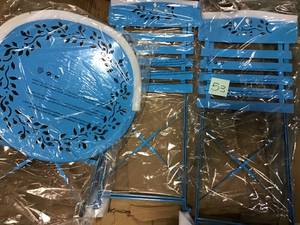 IndoorOutdoor 3-Piece Bistro Set Folding Table and Chairs Patio Seating, Blue&nbsp&nbspin good condition&nbsp