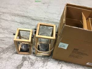 StyleWell Natural Mango Wood Candle Hanging or Tabletop Lantern with Rope Handle (Set of 2)&nbsp&nbspin good condition&nbsp