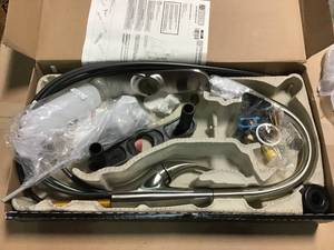 DeLuca Single-Handle Pull-Down Sprayer Kitchen Faucet with ShieldSpray Technology and Soap Dispenser in Stainless by Delta&nbsp&nbspin good condition&nbsp
