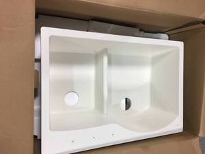 Quartz Luxe Drop-InUndermount Composite 33 in. Rounded Offset Double Bowl Kitchen Sink in Ricotta by Elkay not used