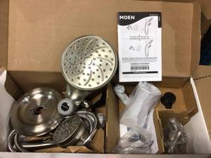 Brecklyn Single-Handle 6-Spray Tub and Shower Faucet with Magnetix Rainshower Combo in Spot Resist Brushed Nickel by MOEN in good condition