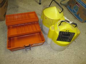 Minnow buckets and tackle box...