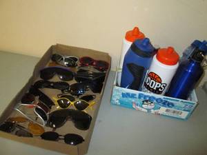 Sunglasses and water bottles...