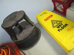 3 wet floor signs and stool...