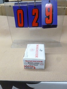 Winchester 9 mm ammo. Box of 100. As shown.