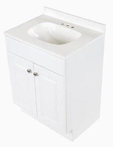lot 33 image: New 24-in White Raised Panel Single Sink Bathroom Vanity with White Cultured Marble Top