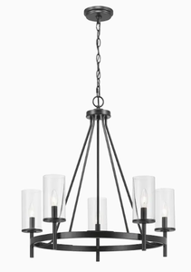 lot 35 image: New Progress Lighting Strahan 5-Light Black Transitional Chandelier - Missing One Glass