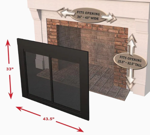 lot 74 image: New Pleasant Hearth Ascot Black Large Bi-Fold Fireplace Doors with Clear Tempered Glass