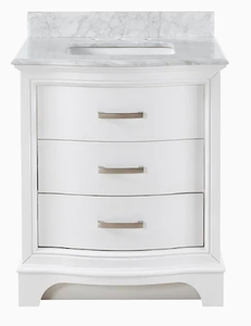 lot 7 image: Brand New Allen  Roth Tennaby 30-in White Single Sink Bathroom Vanity with Natural Carrara Marble Top